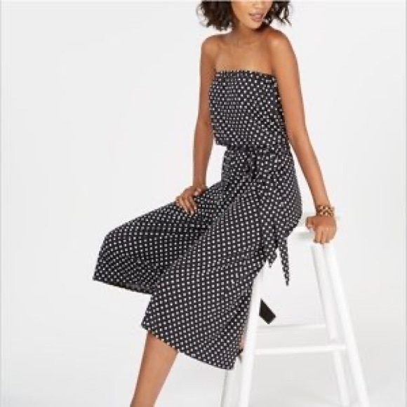 polka dot strapless jumpsuit